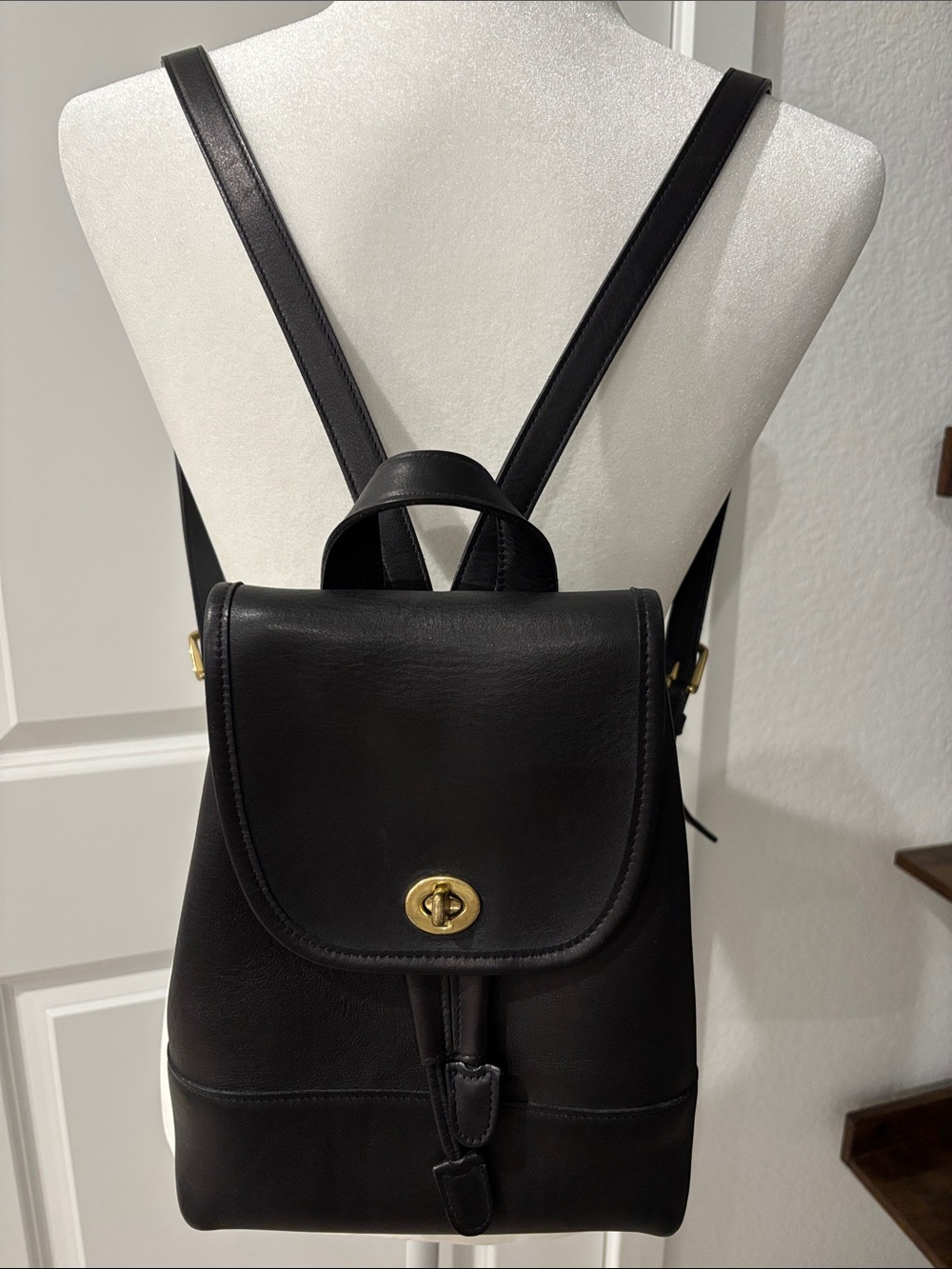 Vintage Coach Black Leather Daypack Backpack